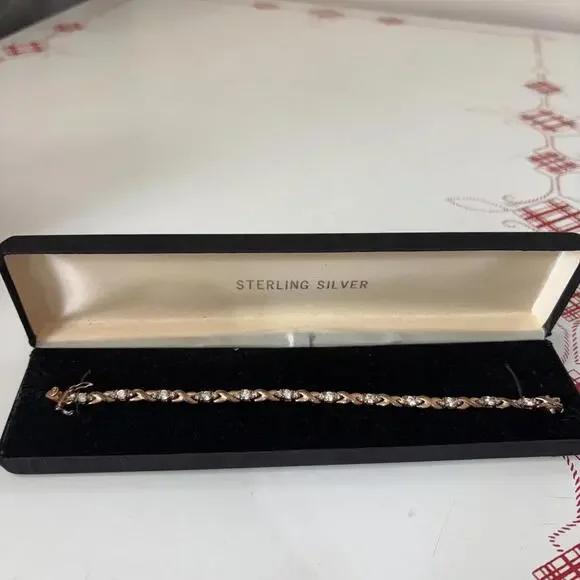 Vtg Vermeil sterling & clear tourmaline tennis bracelet - Picture 2 of 4